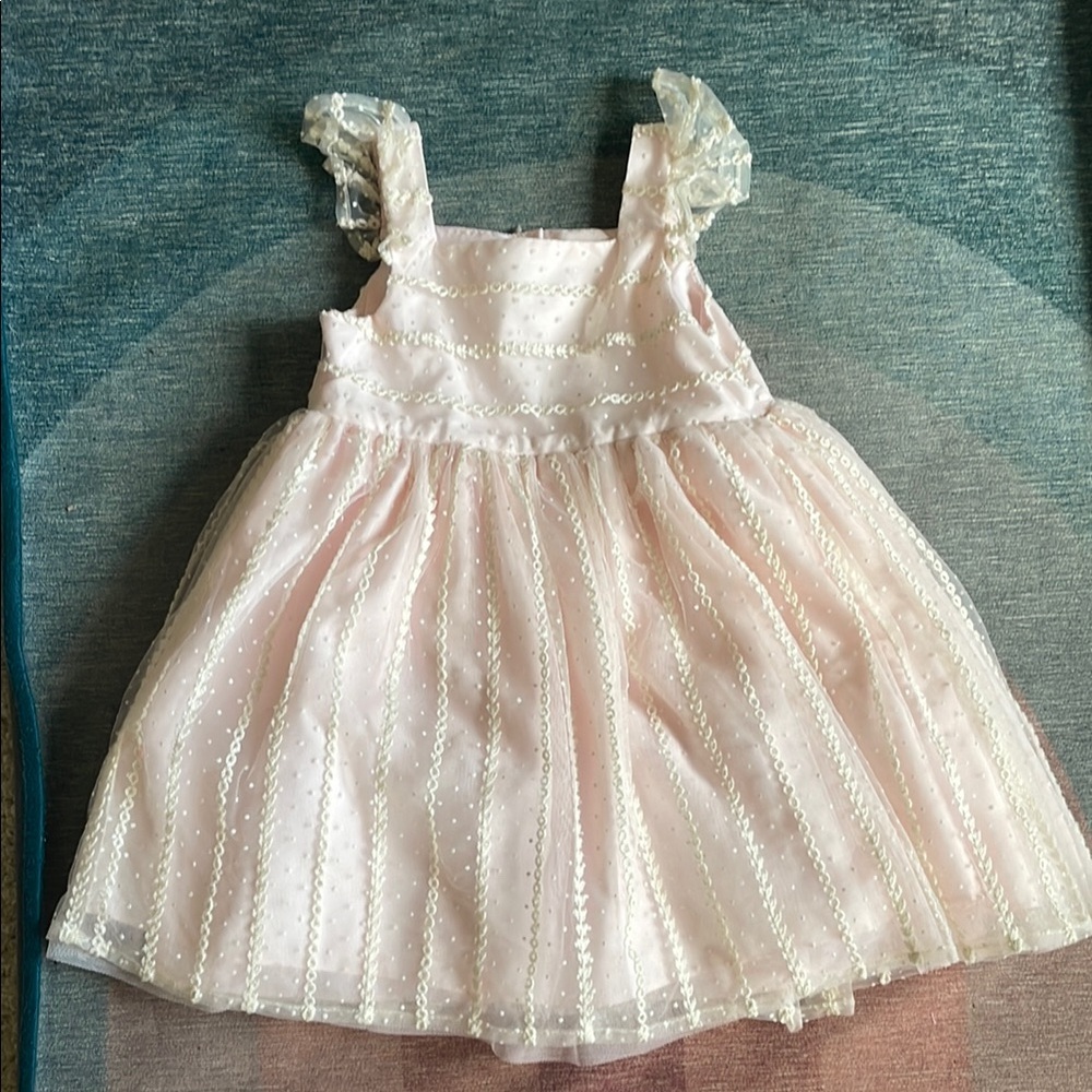 Pippa & Julie Pink Lace Dress with Ruffled Sleeves NEW